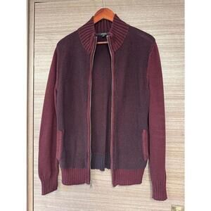 GUESS Los Angeles Men’s Burgundy Full Zip Knit Sweater Jacket Size S Rib Collar